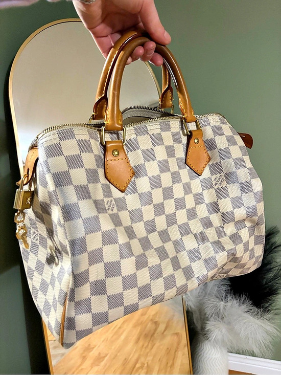 Louis Vuitton Handbags - Louis Vuitton Speedy 30 Damier Azur Satchel in White & Blue with dust bag